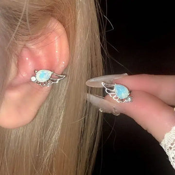 DAIIIBABYYY  -  Crystal Wing Clip Earrings for Women Without Pierced Ears Luxurious Exquisite Sweet Romantic Elegant Temperament Jewelry Gift